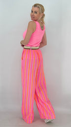 Musselin Hose Streifen in Rosa/Pink/Orange mit Gürtel