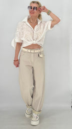 Beige Relaxed-Fit Hose mit Gürtel