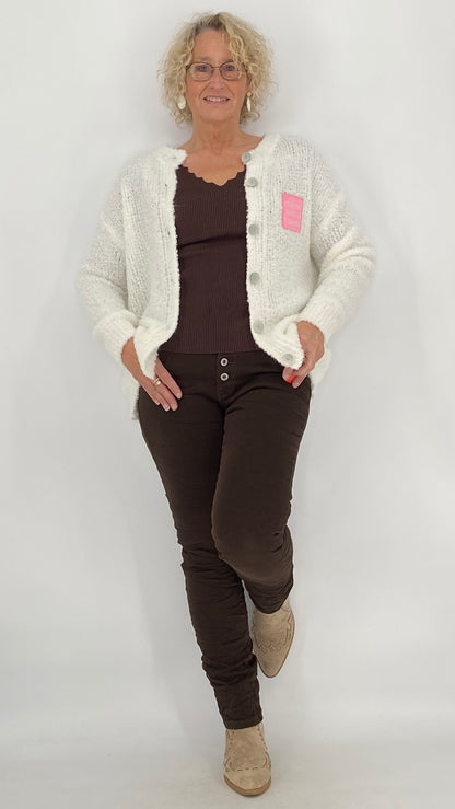 Strickjacke "crème de la crème", weiß, taupe, gelb