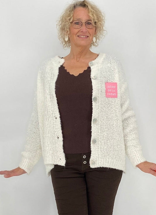 Strickjacke "crème de la crème", weiß, taupe, gelb