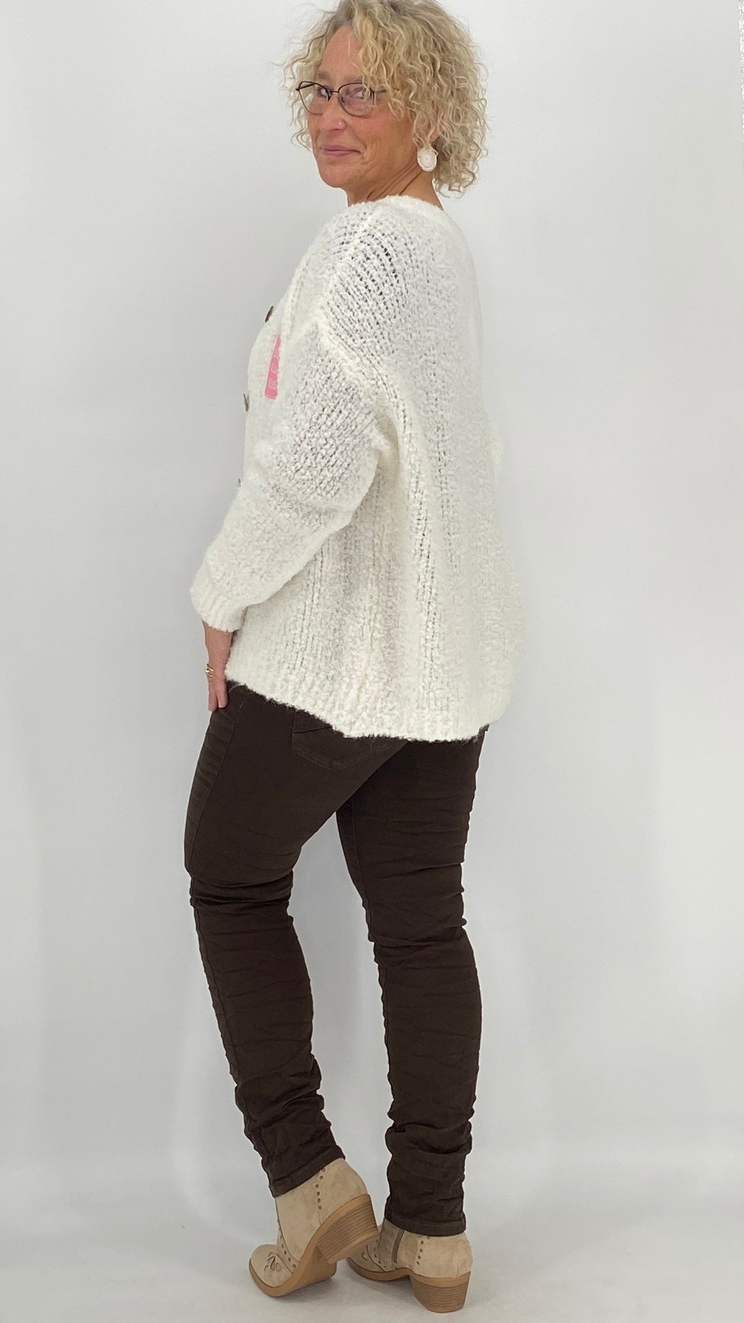 Strickjacke "crème de la crème", weiß, taupe, gelb