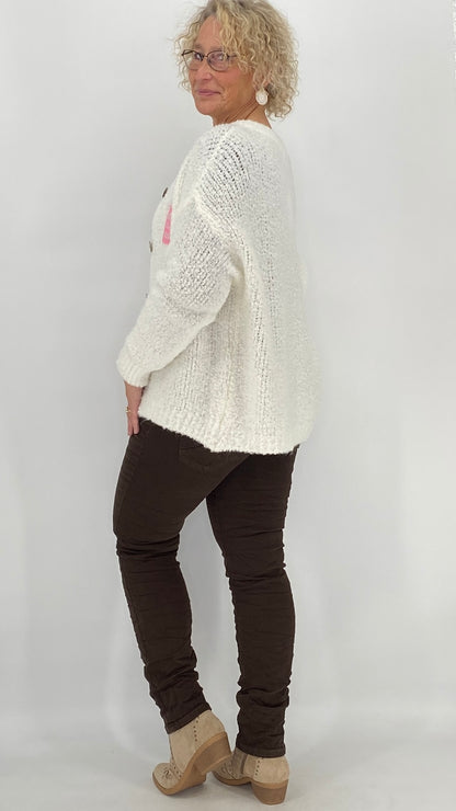 Strickjacke "crème de la crème", weiß, taupe, gelb