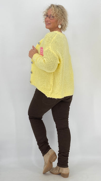 Strickjacke "crème de la crème", weiß, taupe, gelb