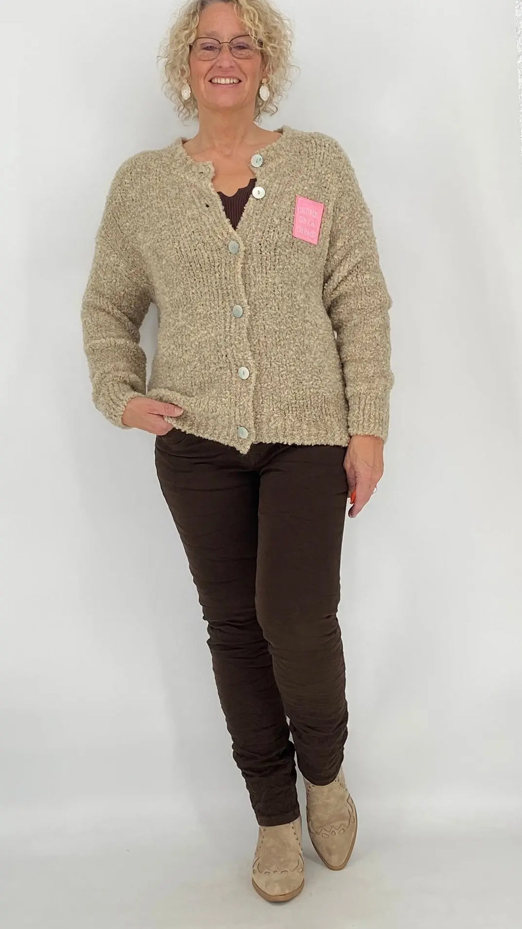 Strickjacke "crème de la crème", weiß, taupe, gelb - By Elena FashionBy Elena Fashion