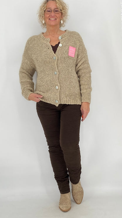 Strickjacke "crème de la crème", weiß, taupe, gelb