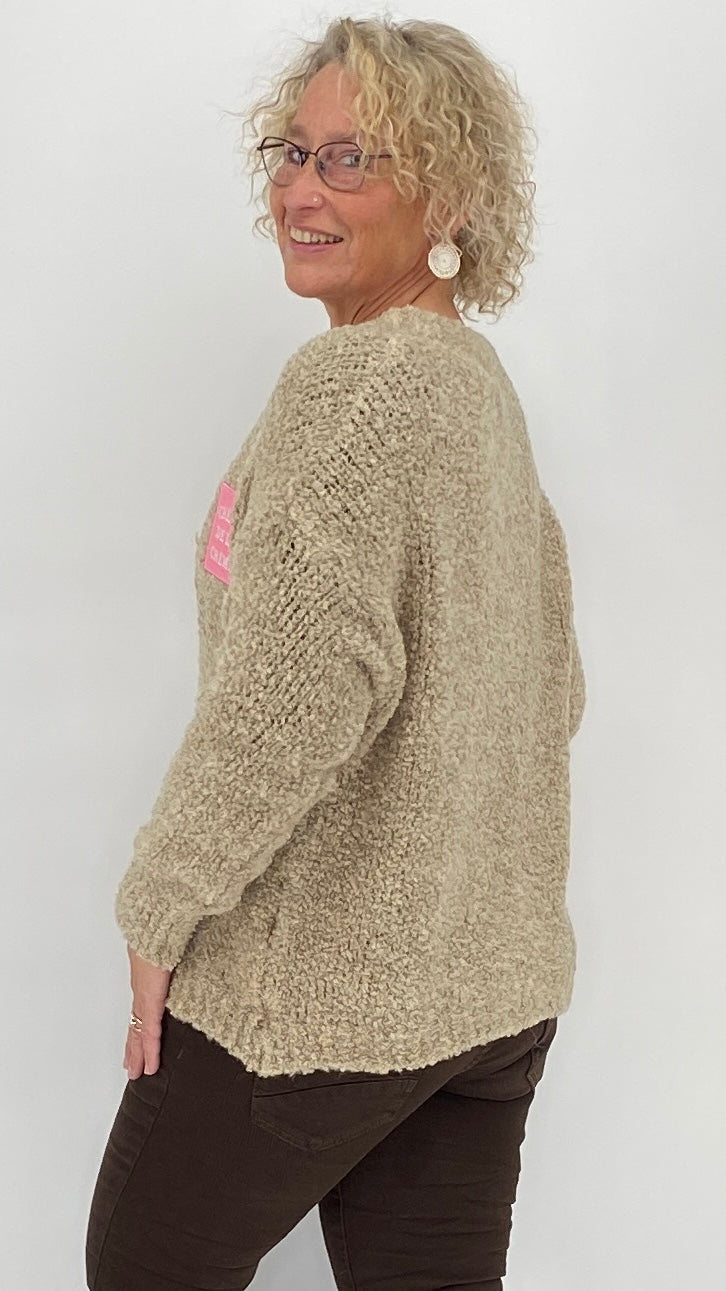 Strickjacke "crème de la crème", weiß, taupe, gelb