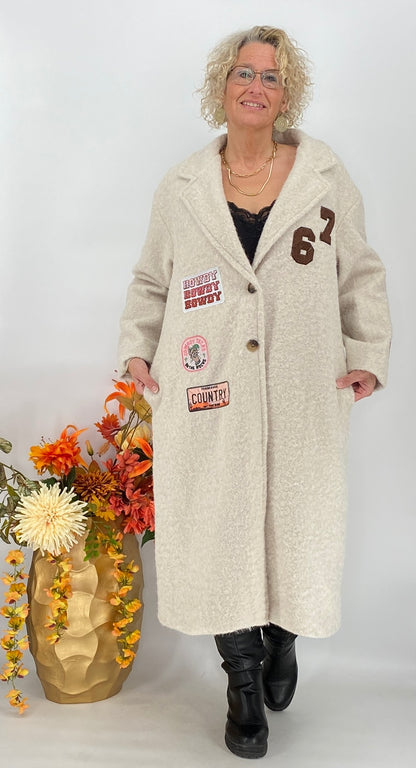 Wollmantel mit Patches, beige