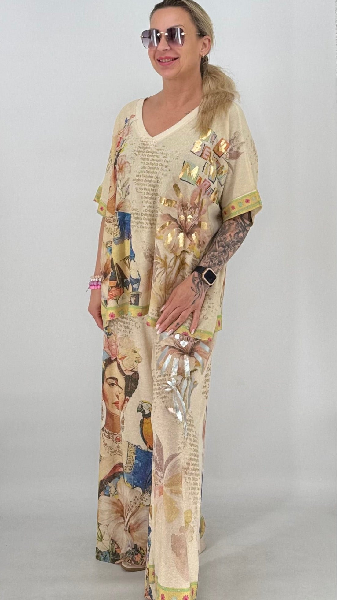 Boho Frida Print Zweiteiler Beige