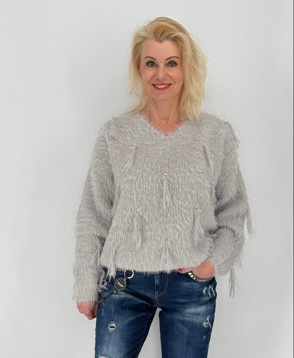 Pullover grau, weiß