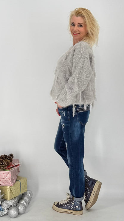 Pullover grau, weiß