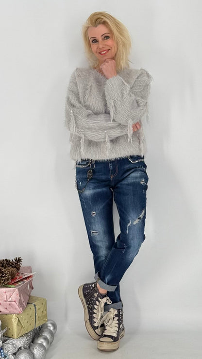 Pullover grau, weiß