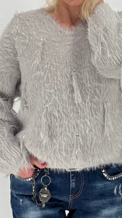 Pullover grau, weiß