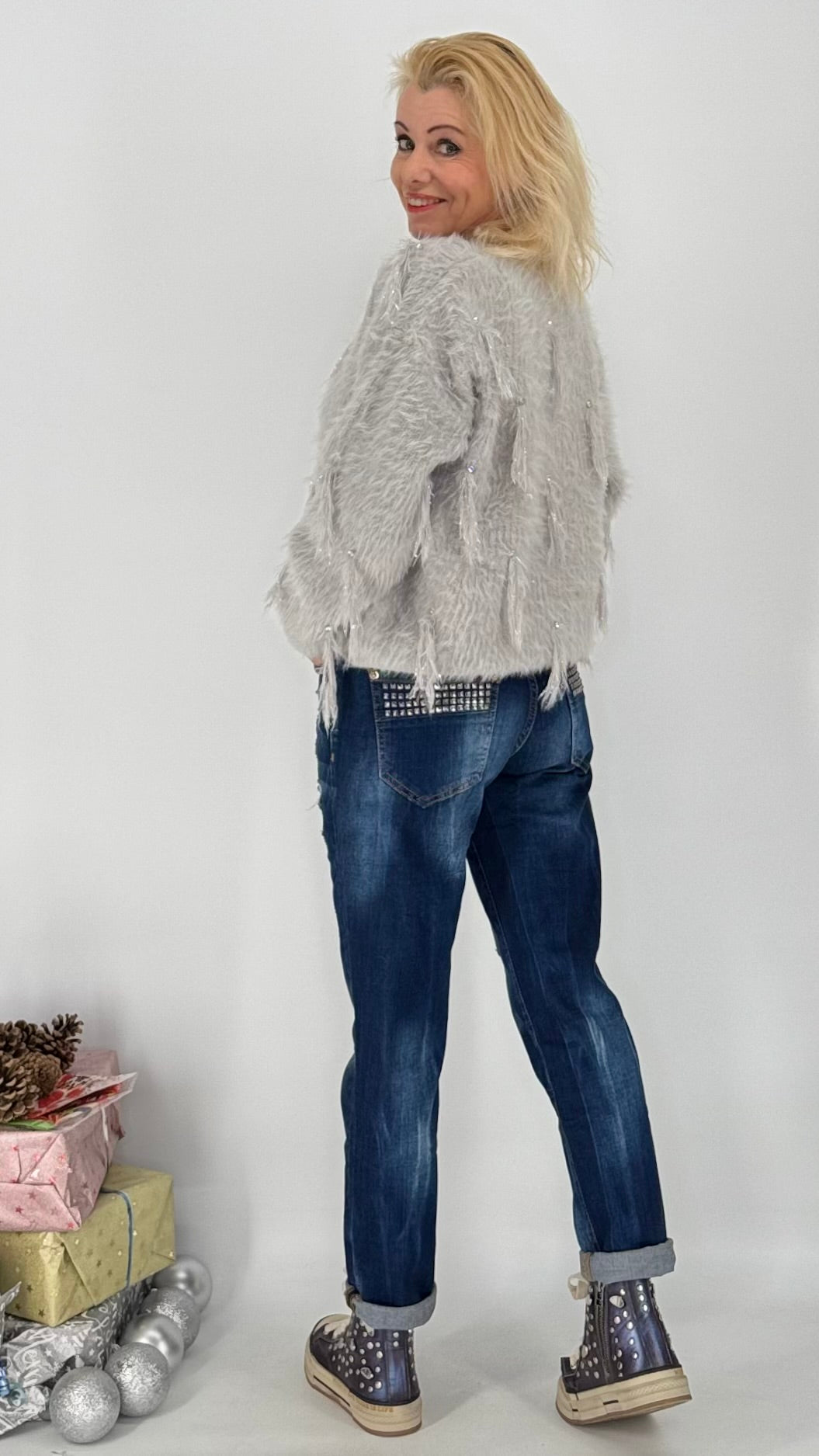 Pullover grau, weiß