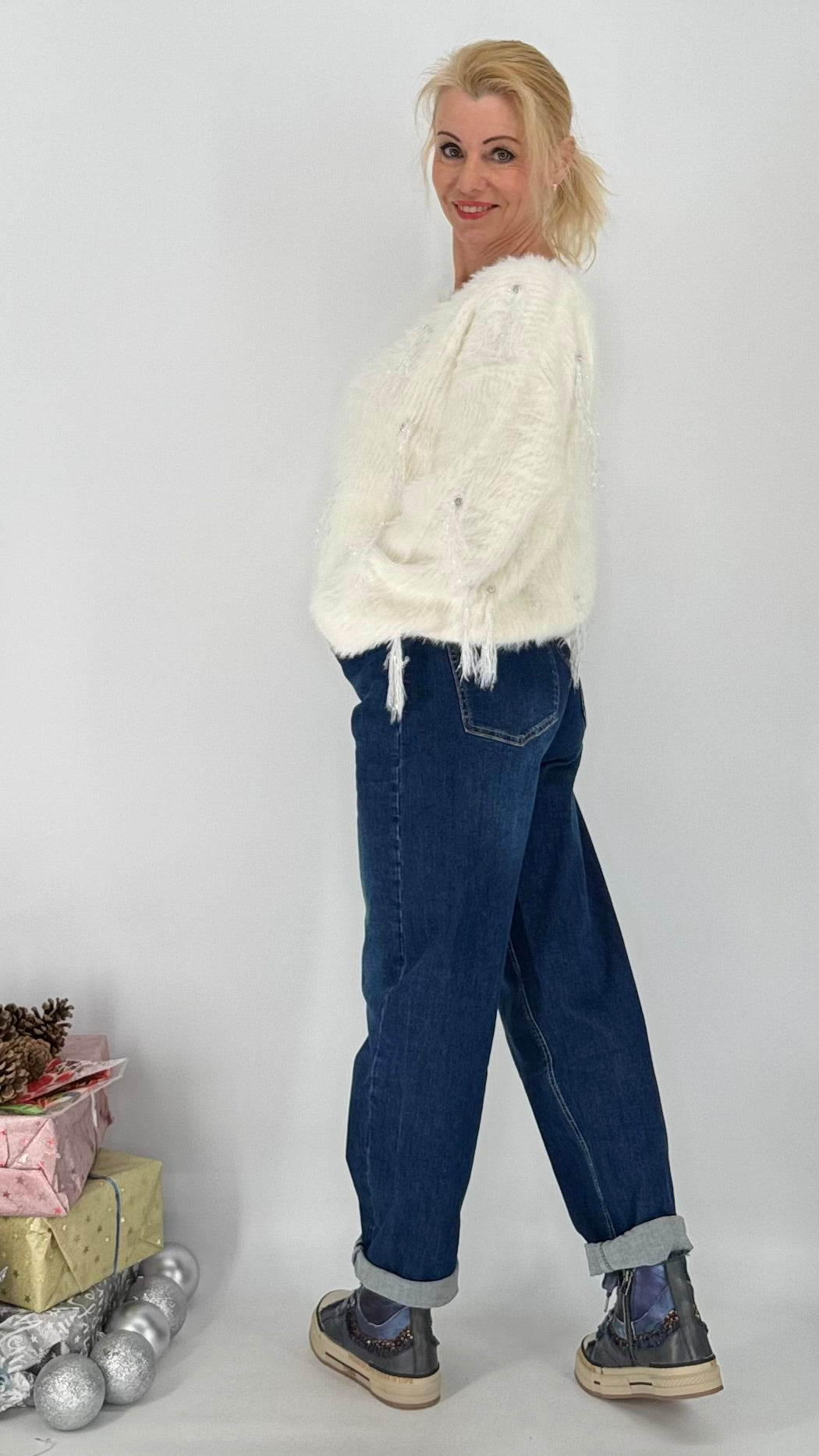 Pullover grau, weiß