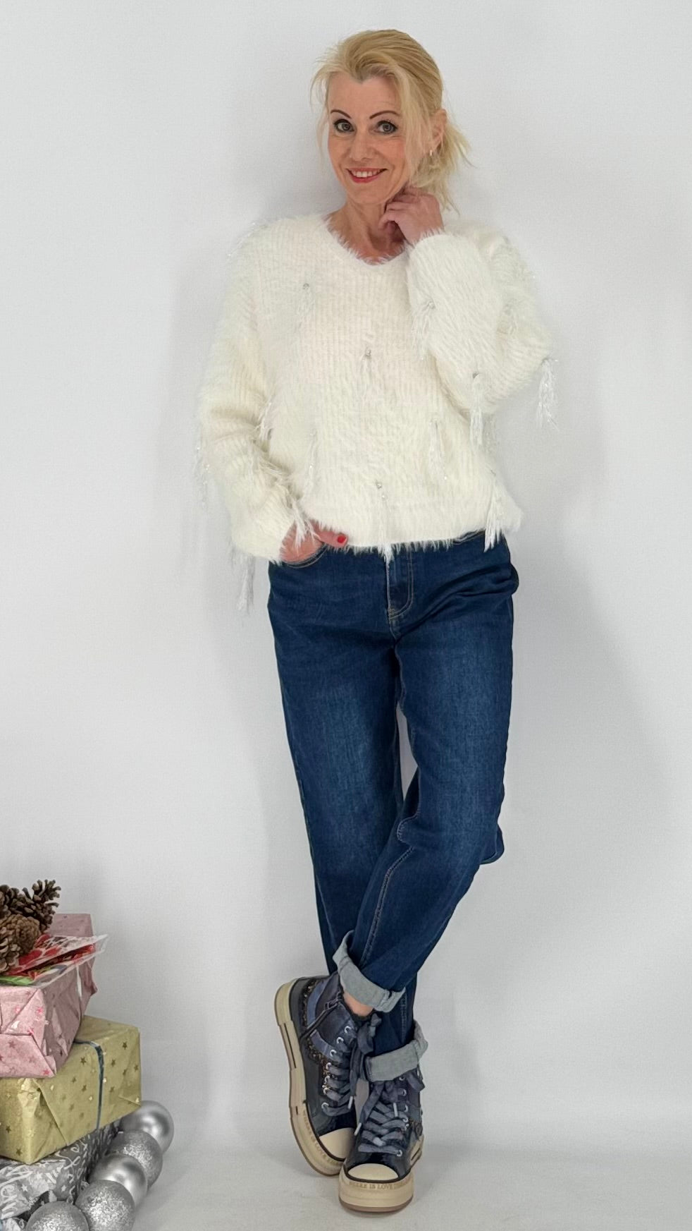 Pullover grau, weiß