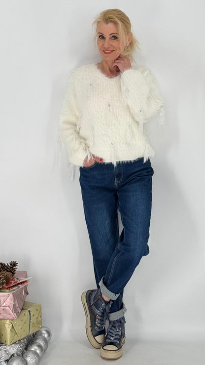 Pullover grau, weiß