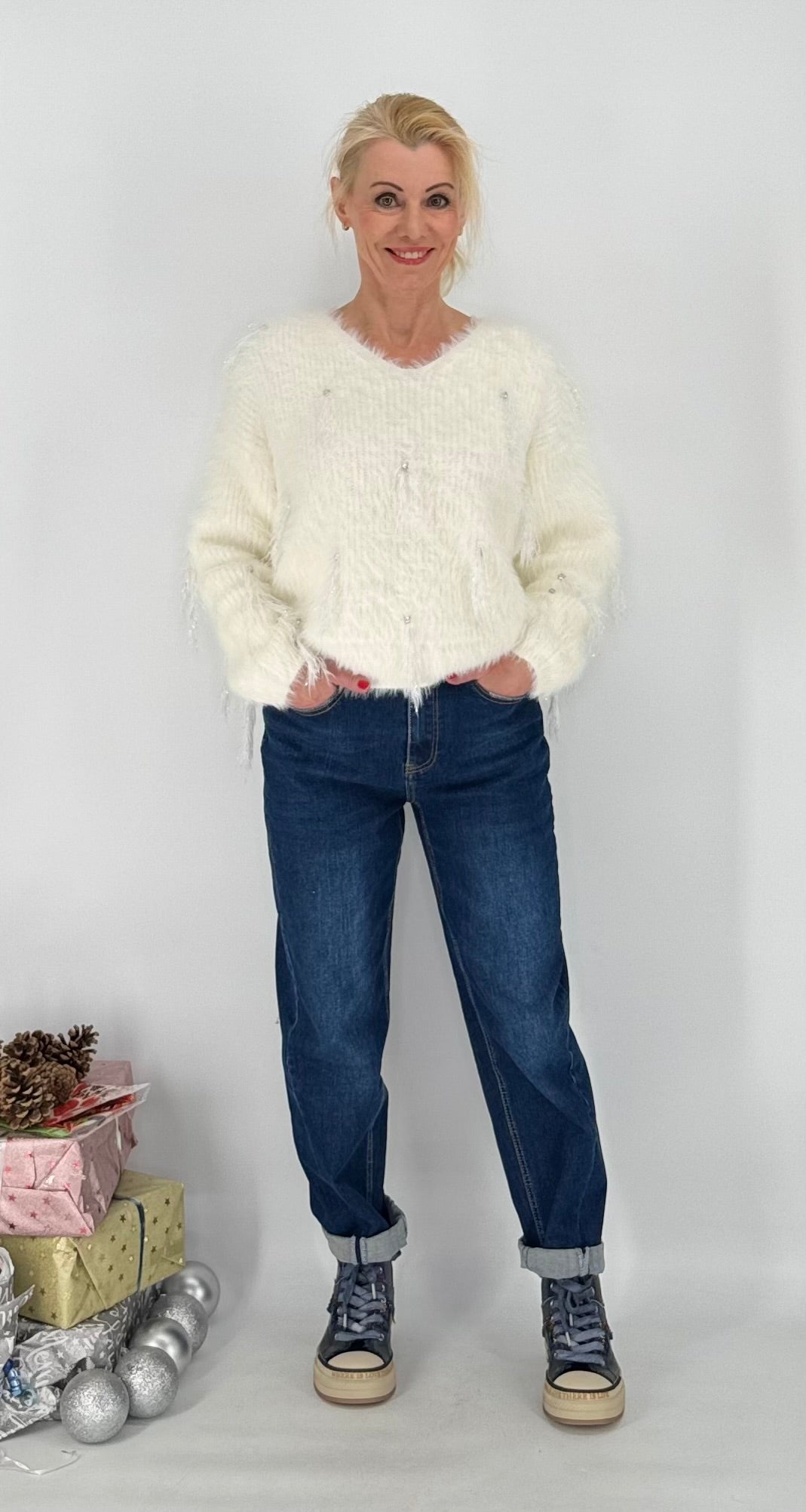 Pullover grau, weiß