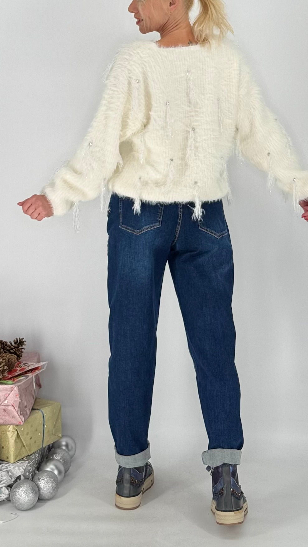 Pullover grau, weiß