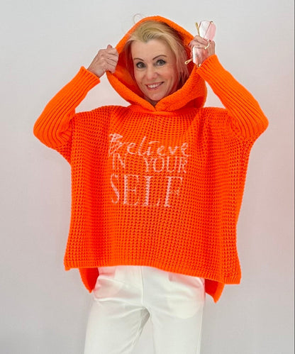 Sweatshirt "SELF" mit Kapuze, orange, grün, beige