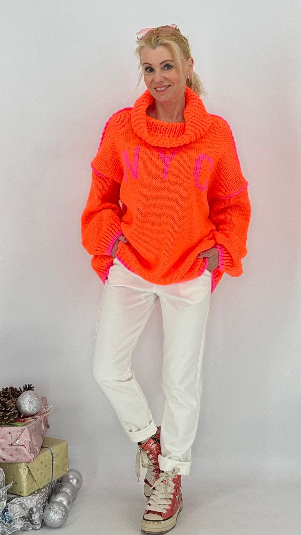 Pullover "NYC", pink,orange