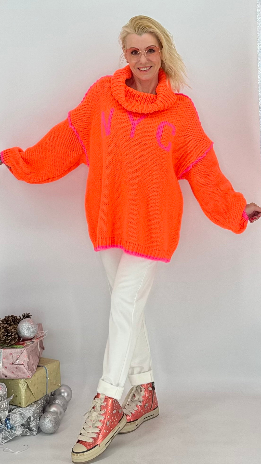 Pullover "NYC", pink,orange