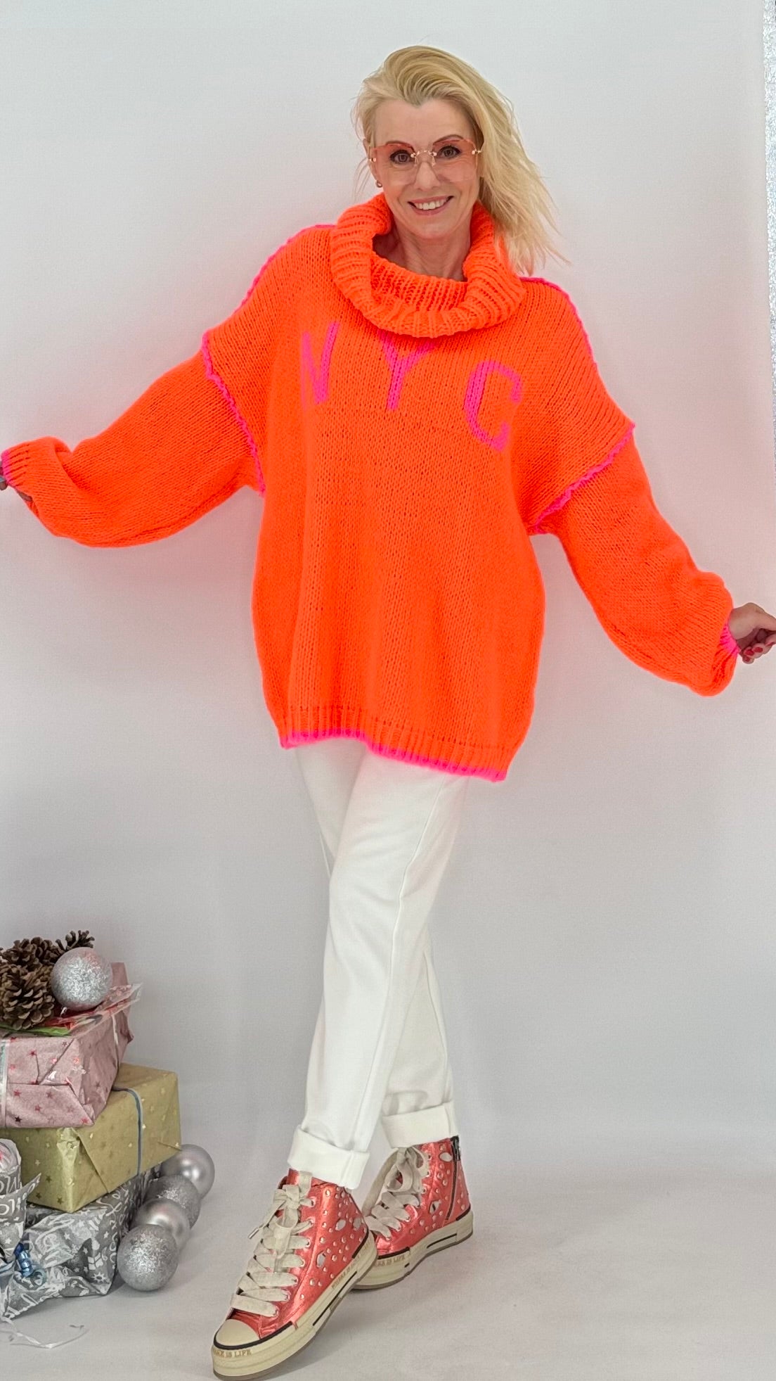 Pullover "NYC", pink,orange