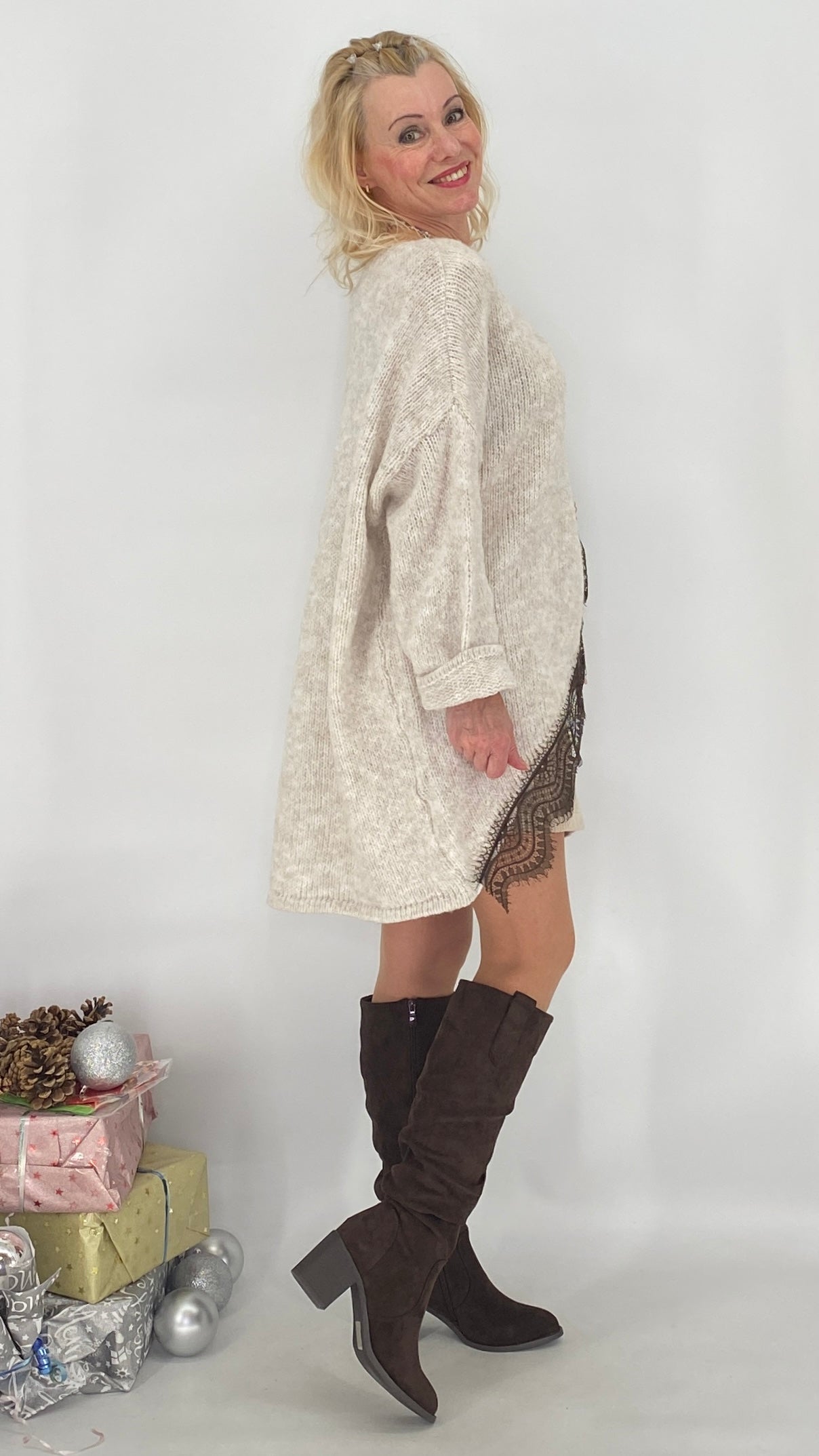 Pullover mit Asymmetrischer Saum, creme