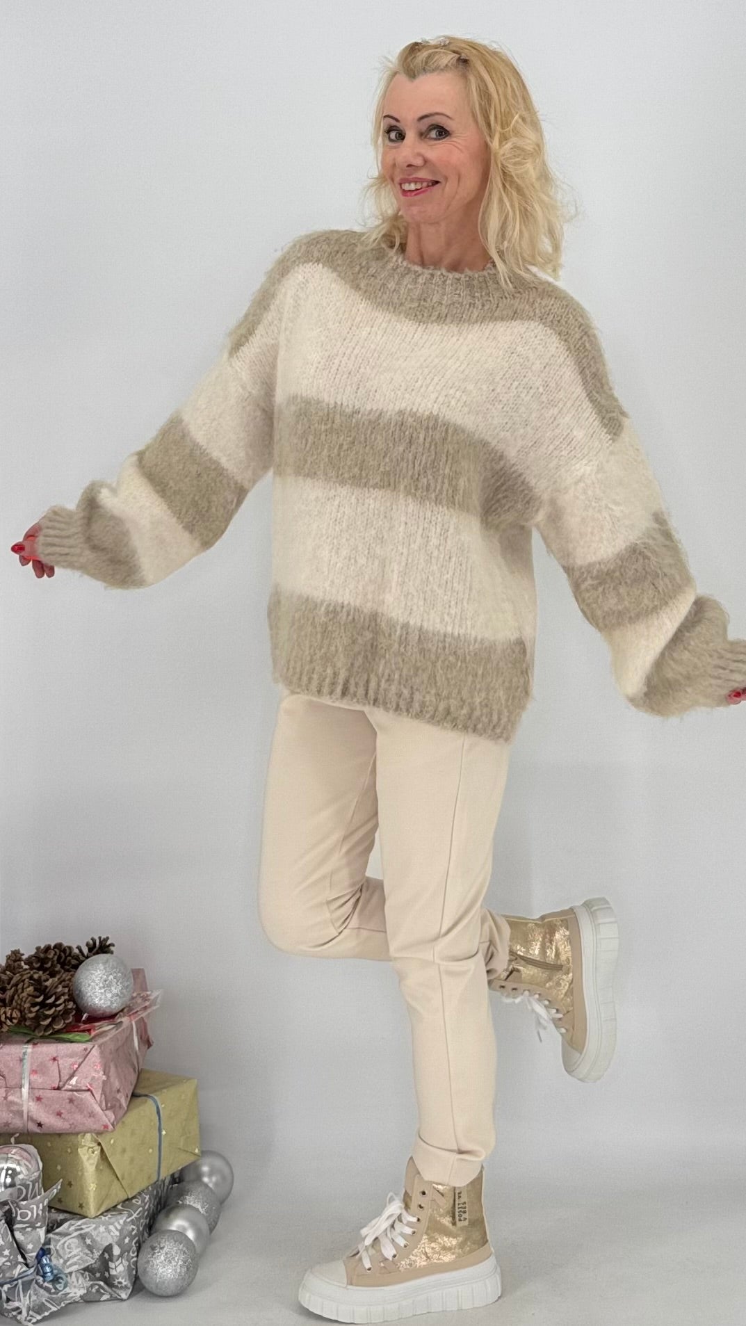 Pullover "Stripe", braun, beige , rosa