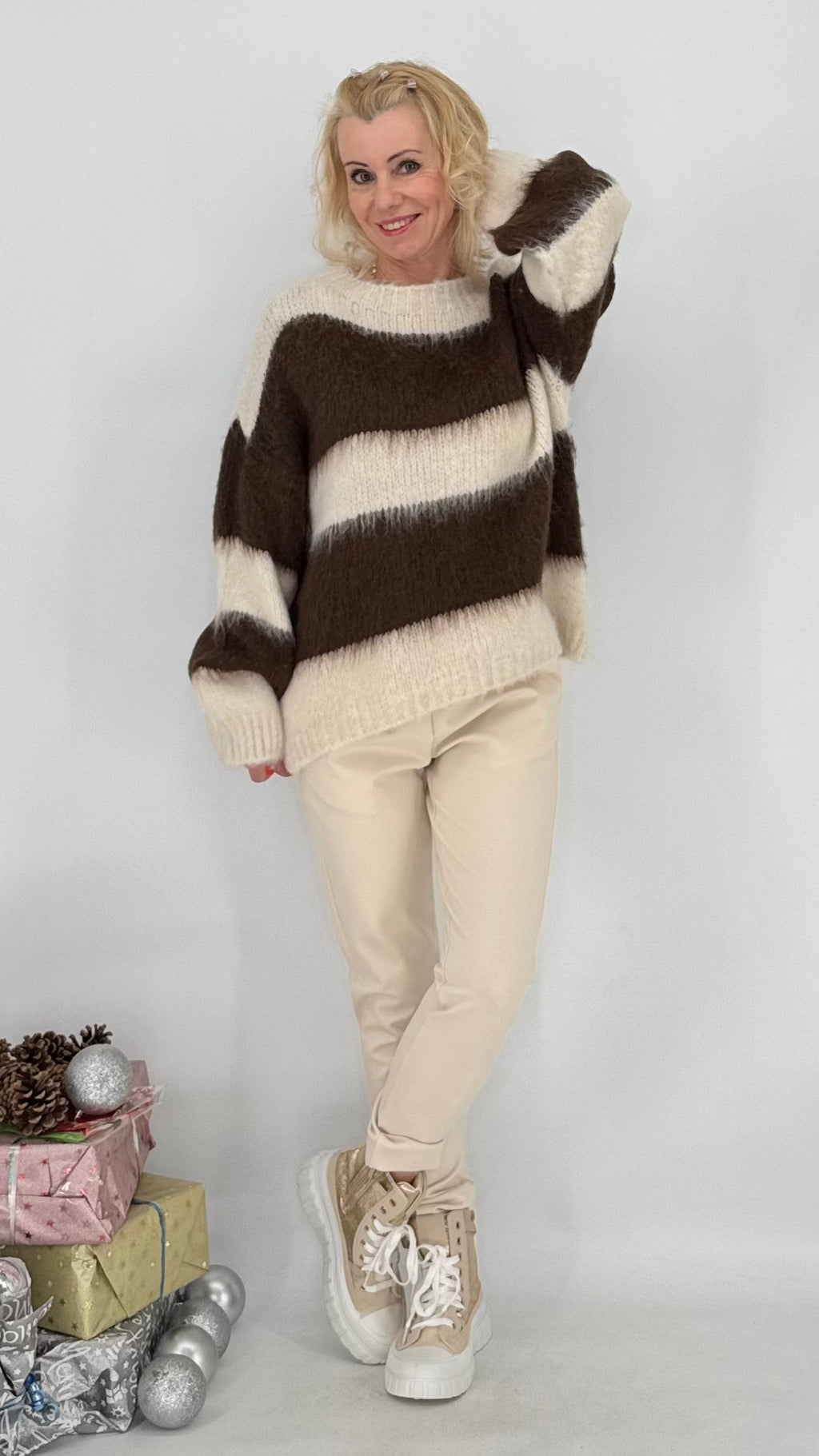 Pullover "Stripe", braun, beige , rosa