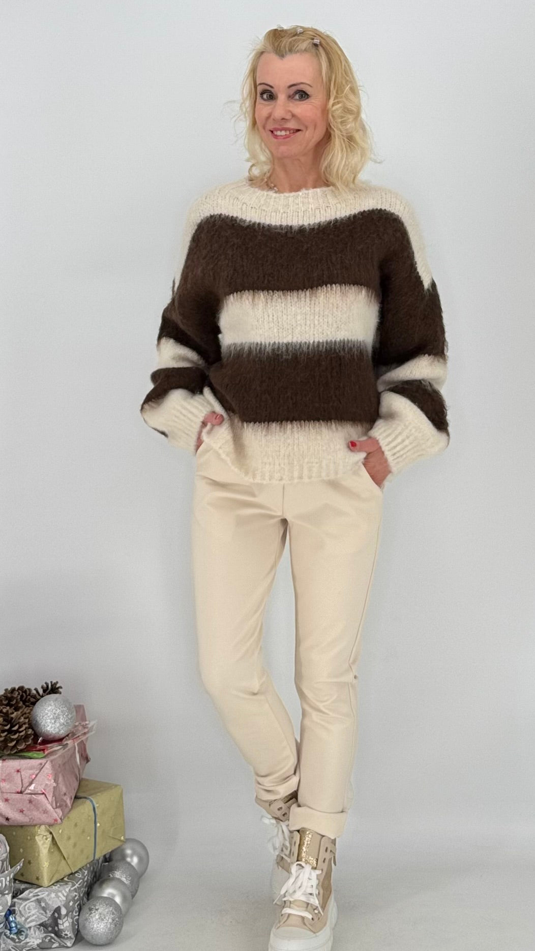 Pullover "Stripe", braun, beige , rosa