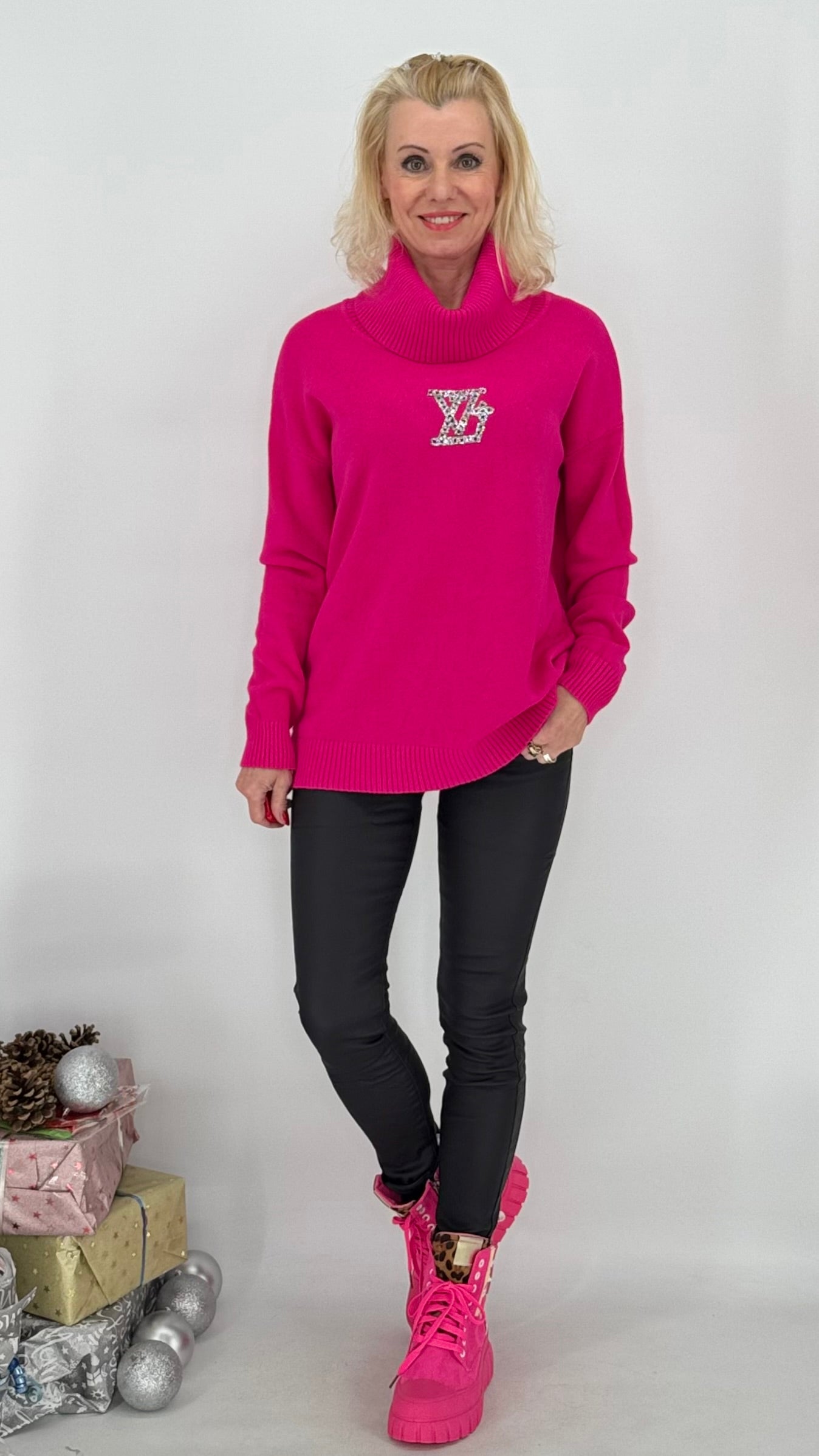 Strickpullover "LV", braun, pink, beige