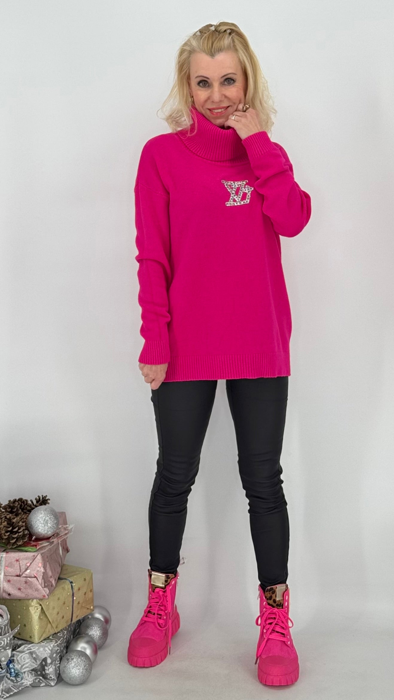 Strickpullover "LV", braun, pink, beige