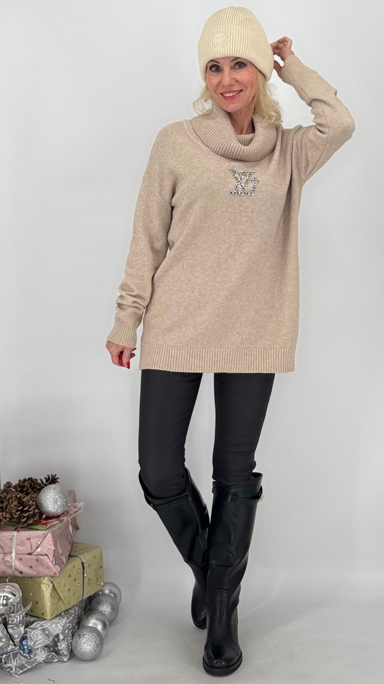 Strickpullover "LV", braun, pink, beige