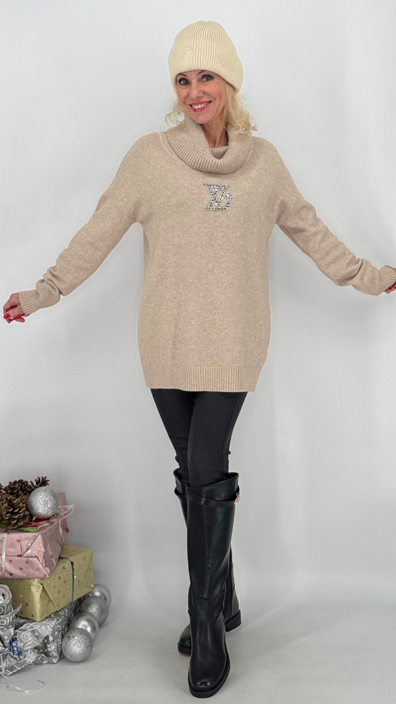 Strickpullover "LV", braun, pink, beige