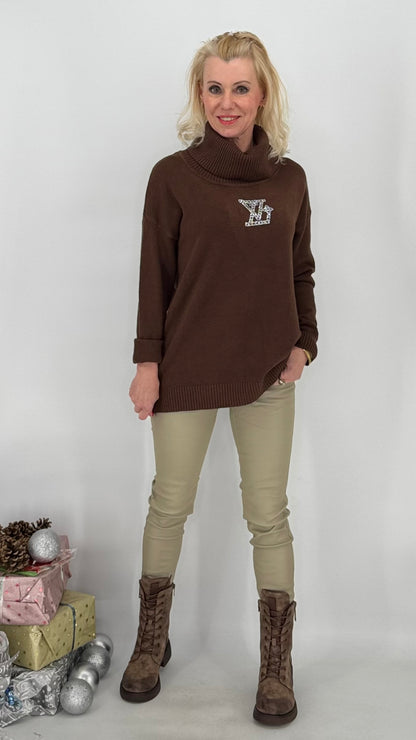 Strickpullover "LV", braun, pink, beige