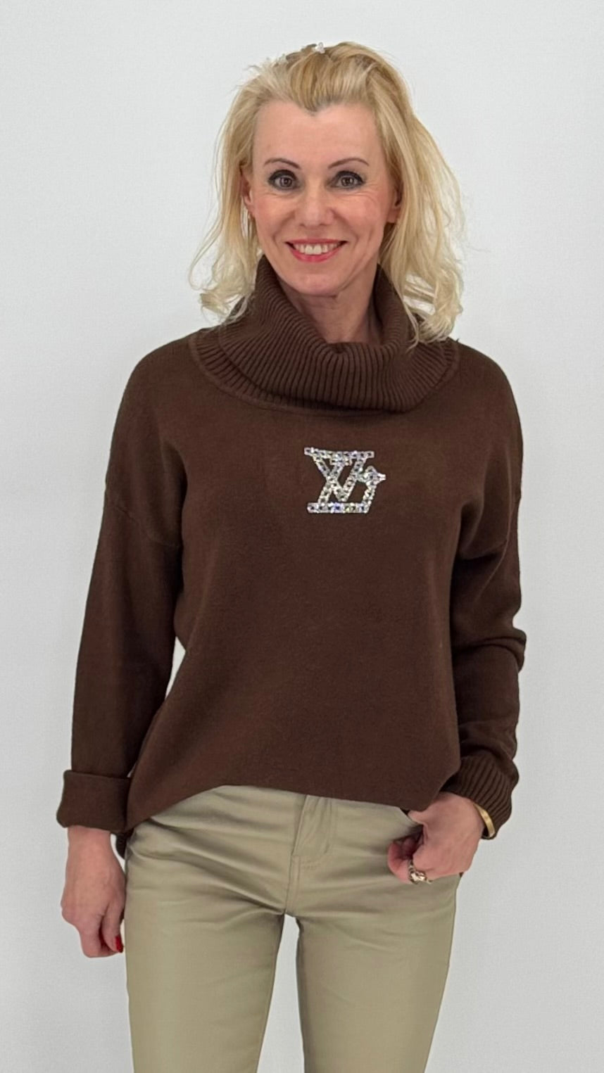 Strickpullover "LV", braun, pink, beige