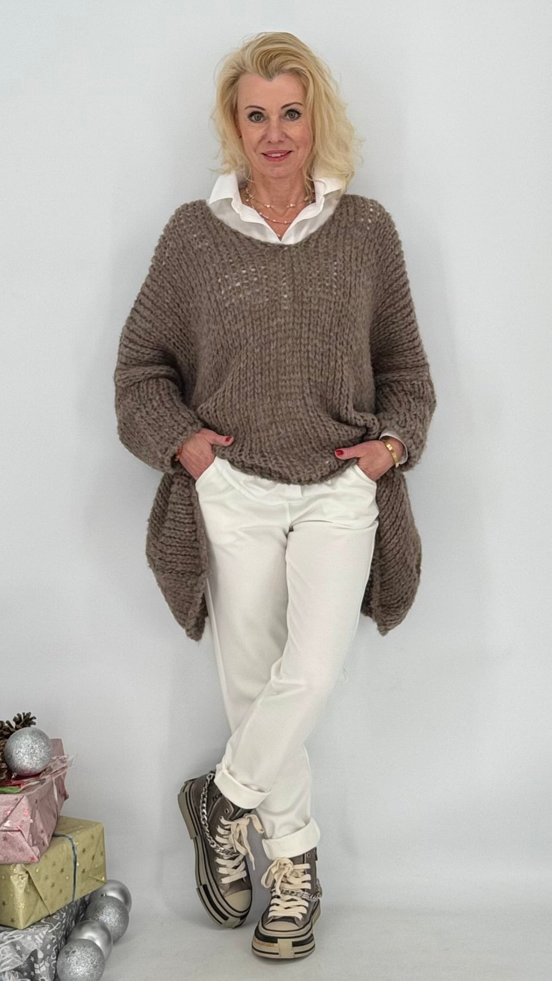 Pullover grobstrick orange, braun