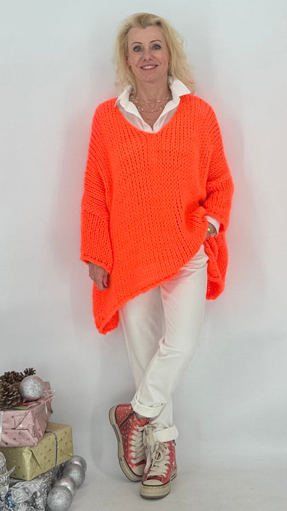 Pullover grobstrick orange, braun