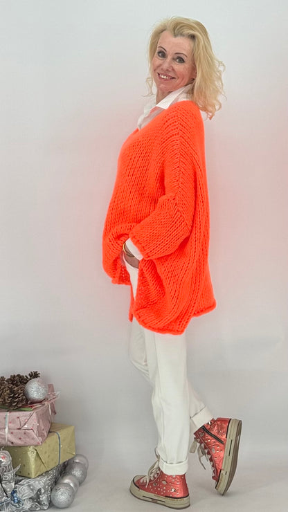 Pullover grobstrick orange, braun