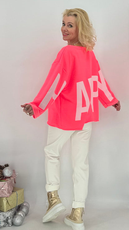 Sweatshirt "Happy", blau, pink, rosa