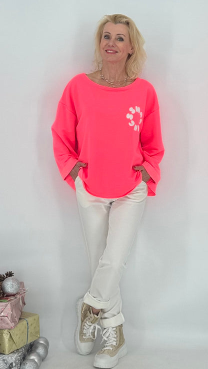 Sweatshirt "Happy", blau, pink, rosa