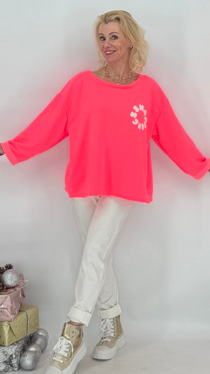 Sweatshirt "Happy", blau, pink, rosa