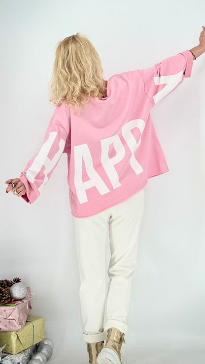 Sweatshirt "Happy", blau, pink, rosa