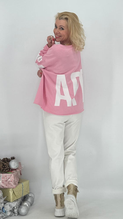 Sweatshirt "Happy", blau, pink, rosa