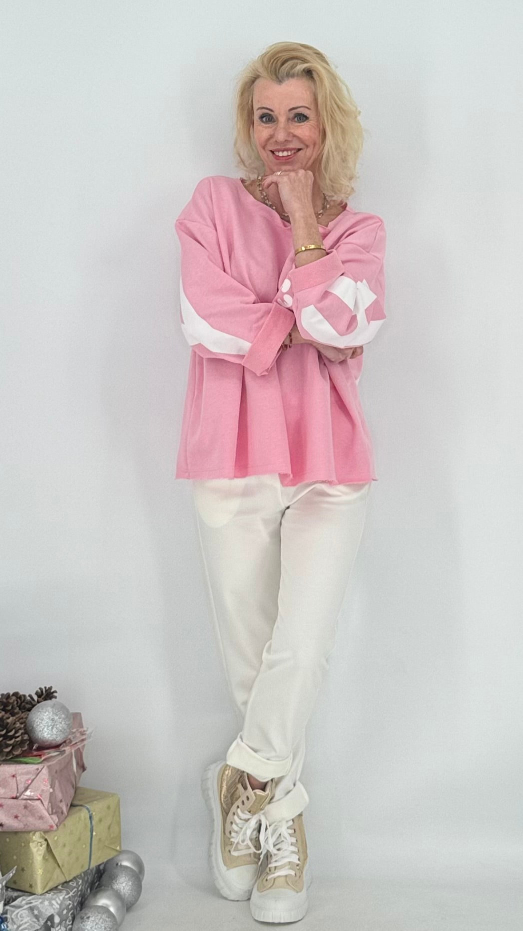 Sweatshirt "Happy", blau, pink, rosa