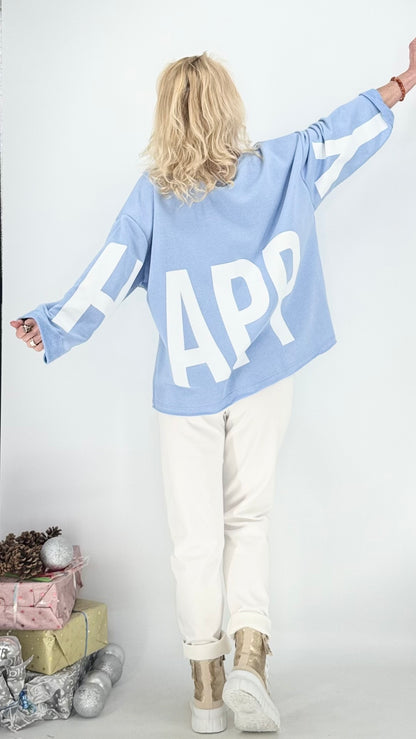 Sweatshirt "Happy", blau, pink, rosa