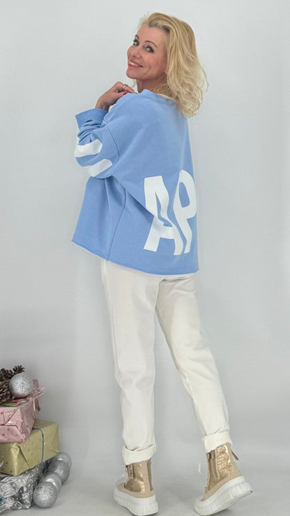 Sweatshirt "Happy", blau, pink, rosa
