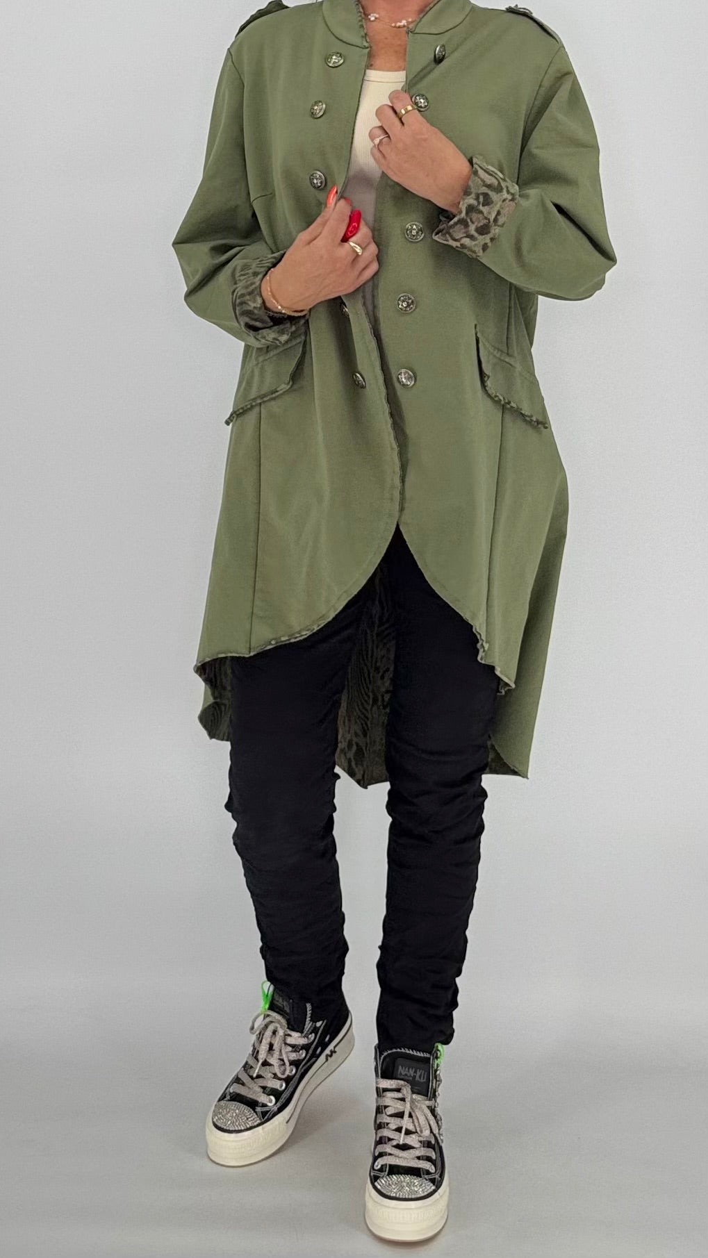 Military-Mantel "Button" – Khaki Grün
