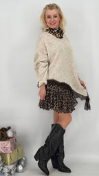 Pullover mit Asymmetrischer Saum, creme, braun