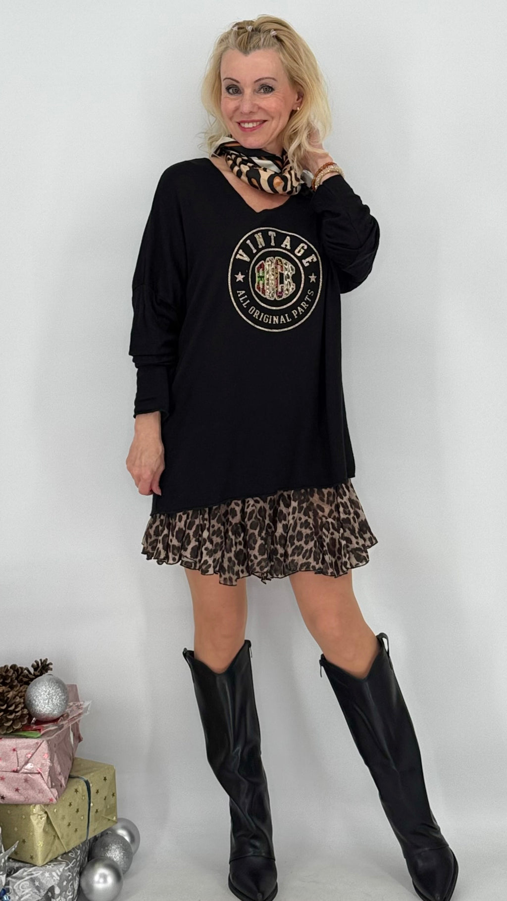 Leichter Pullover "Rock", schwarz, ecru, braun